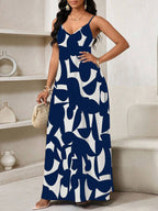 Vestido Maxi de Alças com Estampa Geométrica e Bolsos - La Lecce