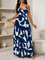 Vestido Maxi de Alças com Estampa Geométrica e Bolsos - La Lecce