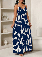 Vestido Maxi de Alças com Estampa Geométrica e Bolsos - La Lecce