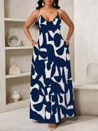 Vestido Maxi de Alças com Estampa Geométrica e Bolsos - La Lecce