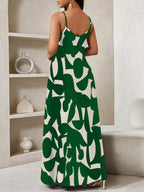 Vestido Maxi de Alças com Estampa Geométrica e Bolsos - La Lecce