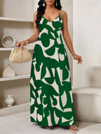 Vestido Maxi de Alças com Estampa Geométrica e Bolsos - La Lecce