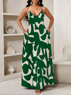 Vestido Maxi de Alças com Estampa Geométrica e Bolsos - La Lecce