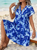 Vestido Curto Boho com Babado e Detalhe em Pompom - La Lecce