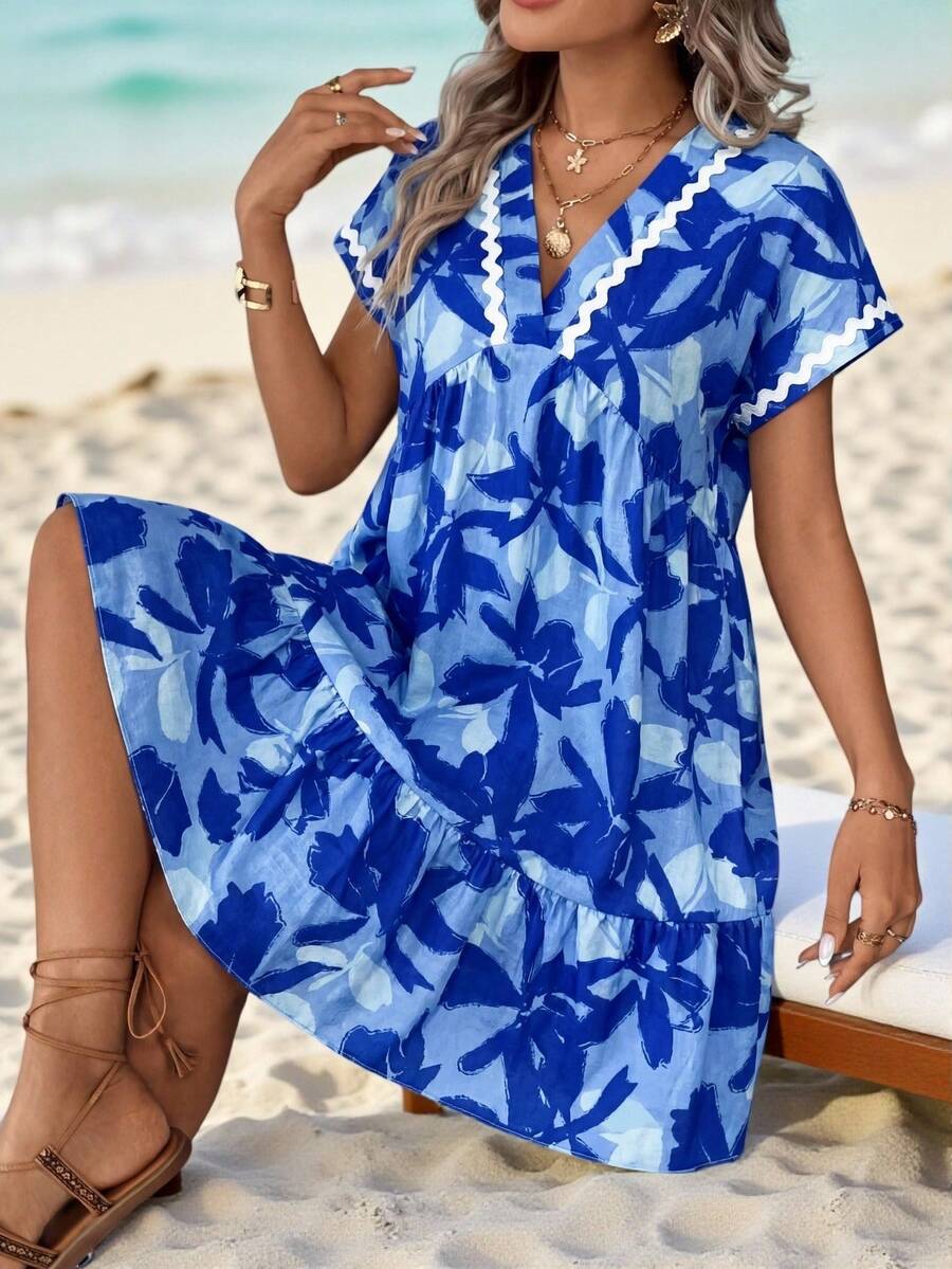 Vestido Curto Boho com Babado e Detalhe em Pompom - La Lecce