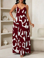 Vestido Maxi de Alças com Estampa Geométrica e Bolsos