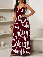 Vestido Maxi de Alças com Estampa Geométrica e Bolsos