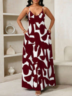 Vestido Maxi de Alças com Estampa Geométrica e Bolsos
