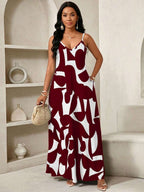 Vestido Maxi de Alças com Estampa Geométrica e Bolsos