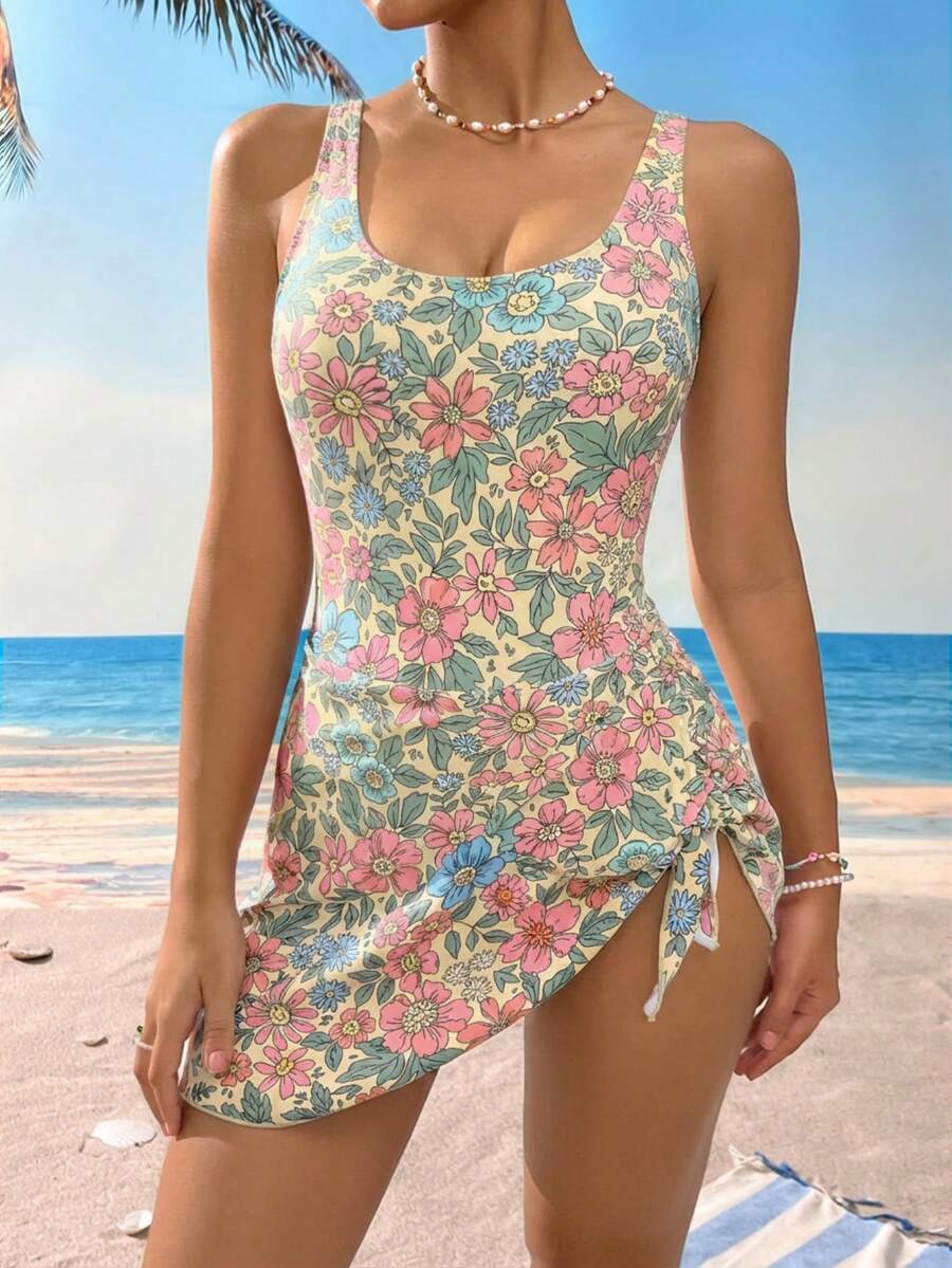 Conjunto de Praia com Saia Transpassada e Nó Lateral
