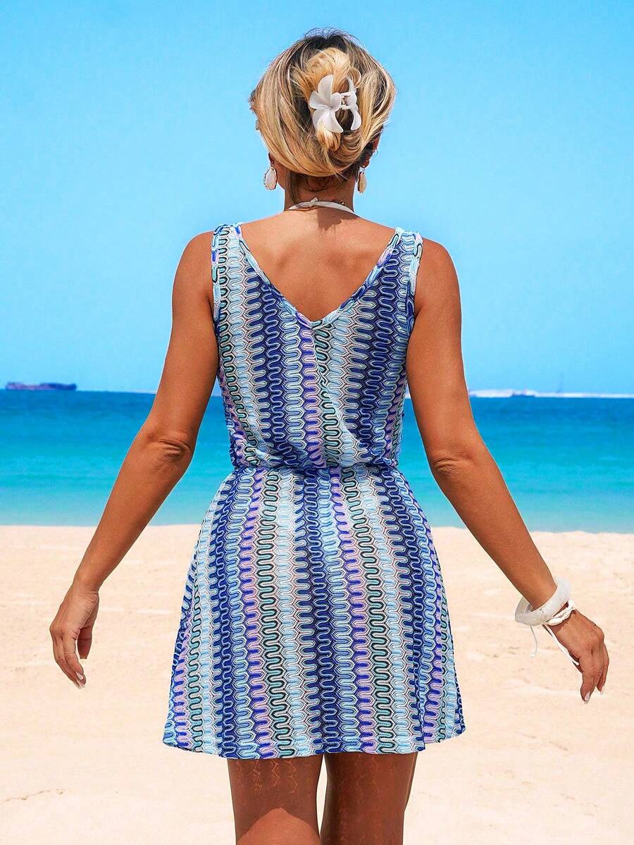 Vestido Saída de Praia Longo com Decote V e Laço Contrastante - La Lecce