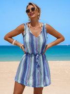Vestido Saída de Praia Longo com Decote V e Laço Contrastante - La Lecce