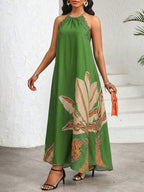 Vestido Maxi Frente Única com Laço e Bainha Assimétrica