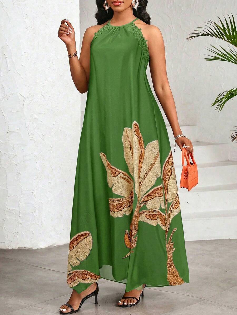Vestido Maxi Frente Única com Laço e Bainha Assimétrica