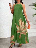 Vestido Maxi Frente Única com Laço e Bainha Assimétrica