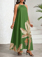 Vestido Maxi Frente Única com Laço e Bainha Assimétrica