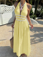 Vestido Saída de Praia Longo Frente Única com Nó e Bainha Plissada - La Lecce