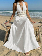 Vestido Saída de Praia Longo Frente Única com Nó e Bainha Plissada - La Lecce