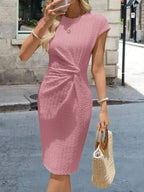 Vestido Midi de Algodão com Detalhe Torcido e Manga Curta - La Lecce