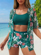 Conjunto de Biquíni 3 Peças Estampa Tropical