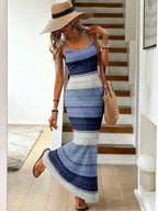 Vestido Maxi Listrado com Bainha Assimétrica - La Lecce