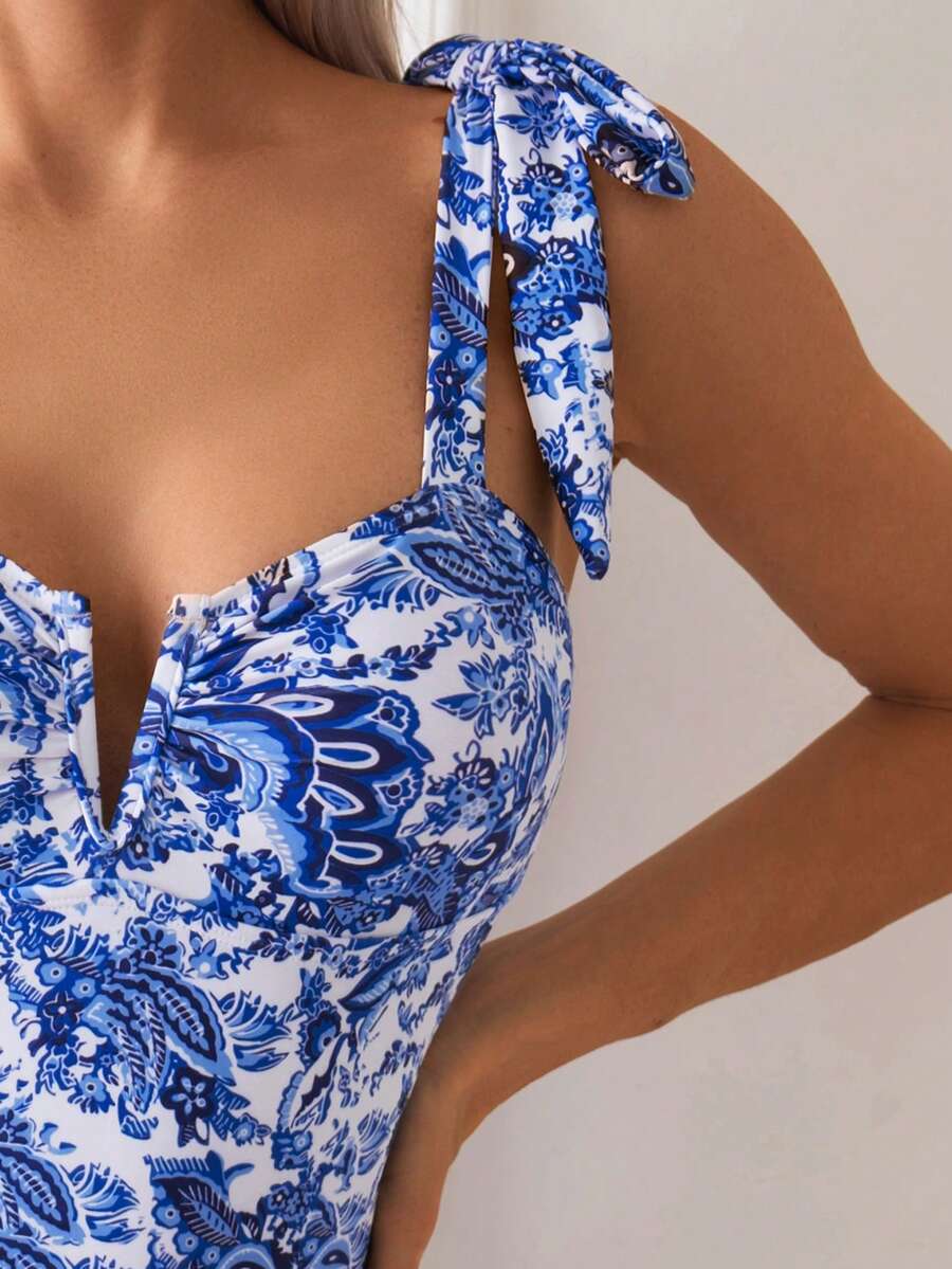 Maiô Estampado com Alças de Amarrar e Bojo em V