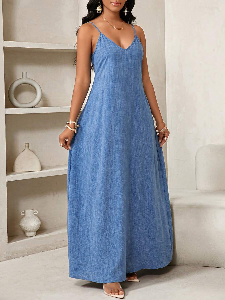 Vestido Maxi Boho de Alças com Costas Abertas e Bolsos - La Lecce