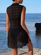 Vestido de Crochê Longo com Recorte Vazado