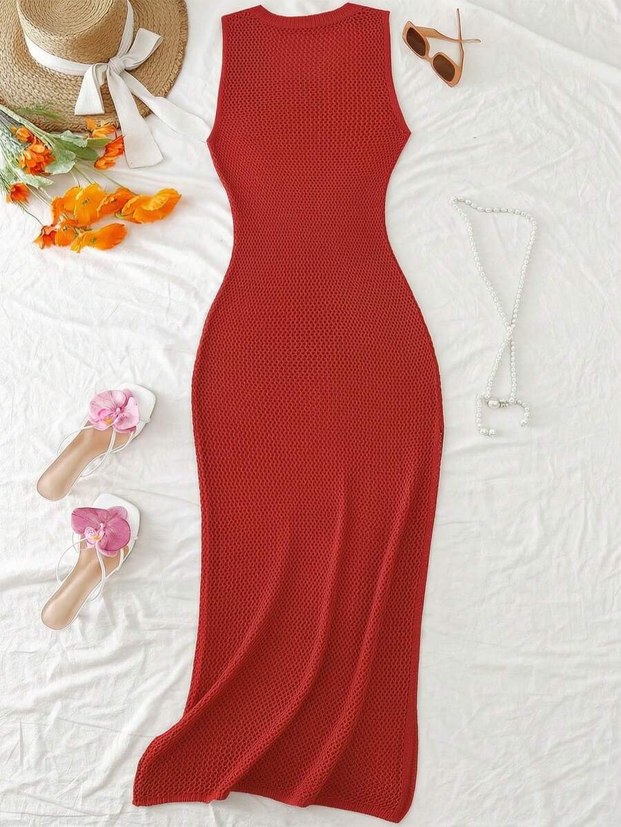 Vestido Saída de Praia em Tricô Sem Mangas