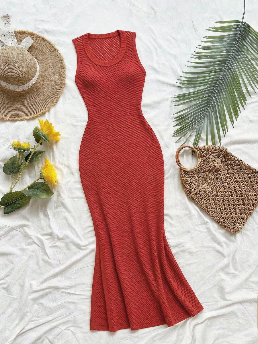 Vestido Saída de Praia em Tricô Sem Mangas