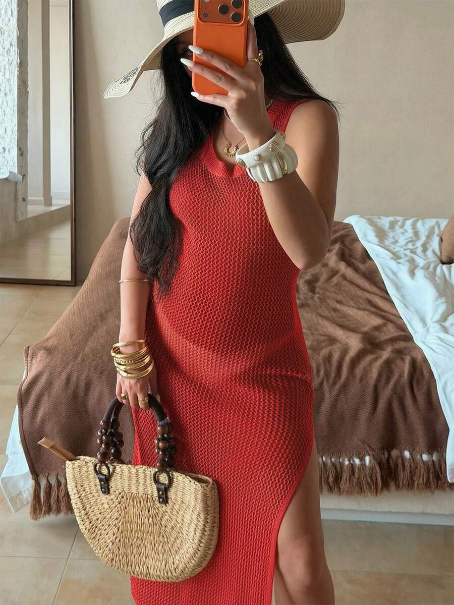 Vestido Saída de Praia em Tricô Sem Mangas