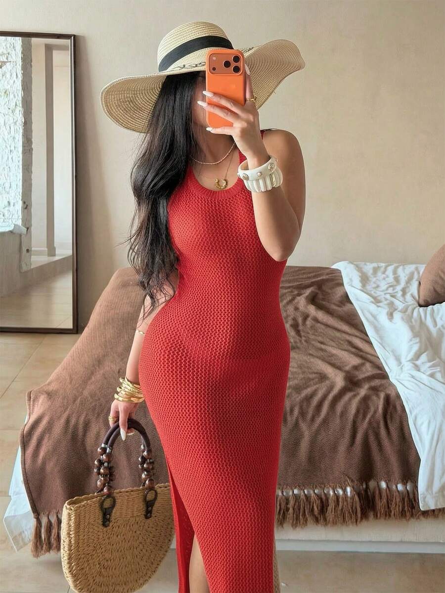 Vestido Saída de Praia em Tricô Sem Mangas