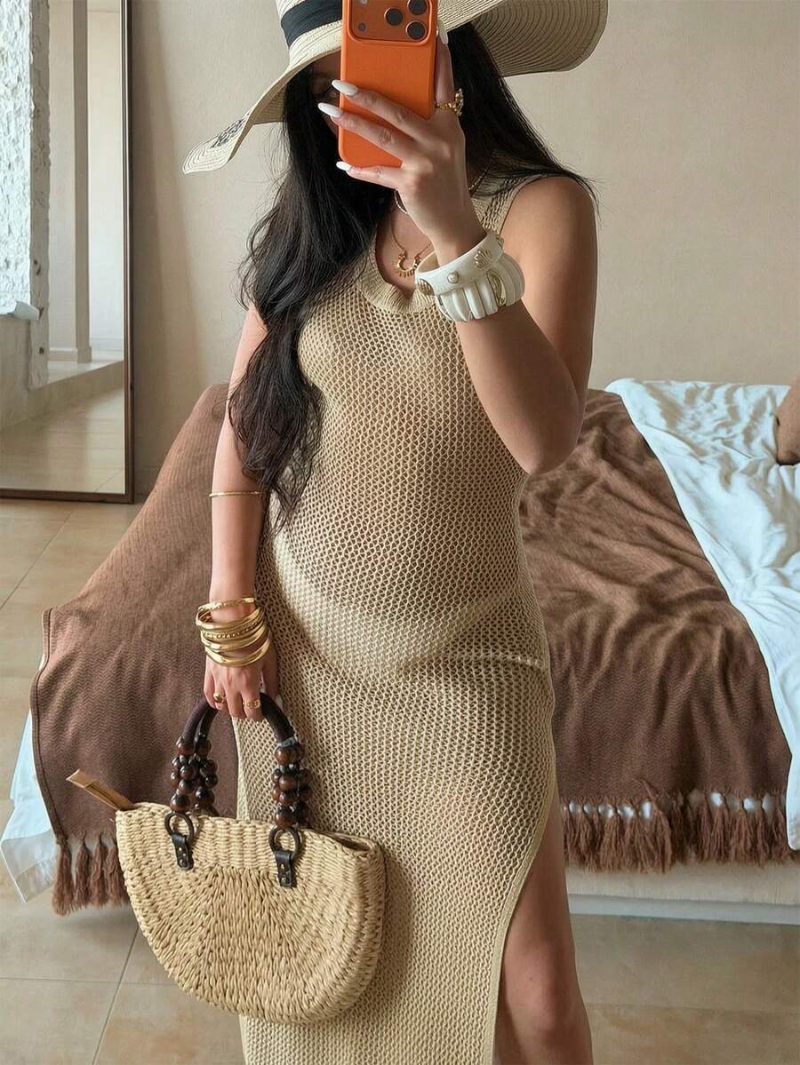 Vestido Saída de Praia em Tricô Sem Mangas