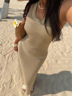 Vestido Saída de Praia em Tricô Sem Mangas
