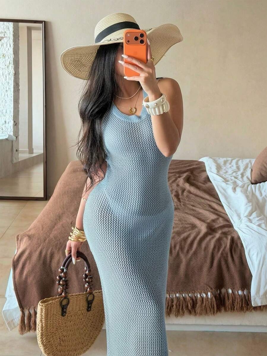 Vestido Saída de Praia em Tricô Sem Mangas