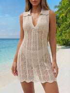 Vestido de Crochê Longo com Recorte Vazado