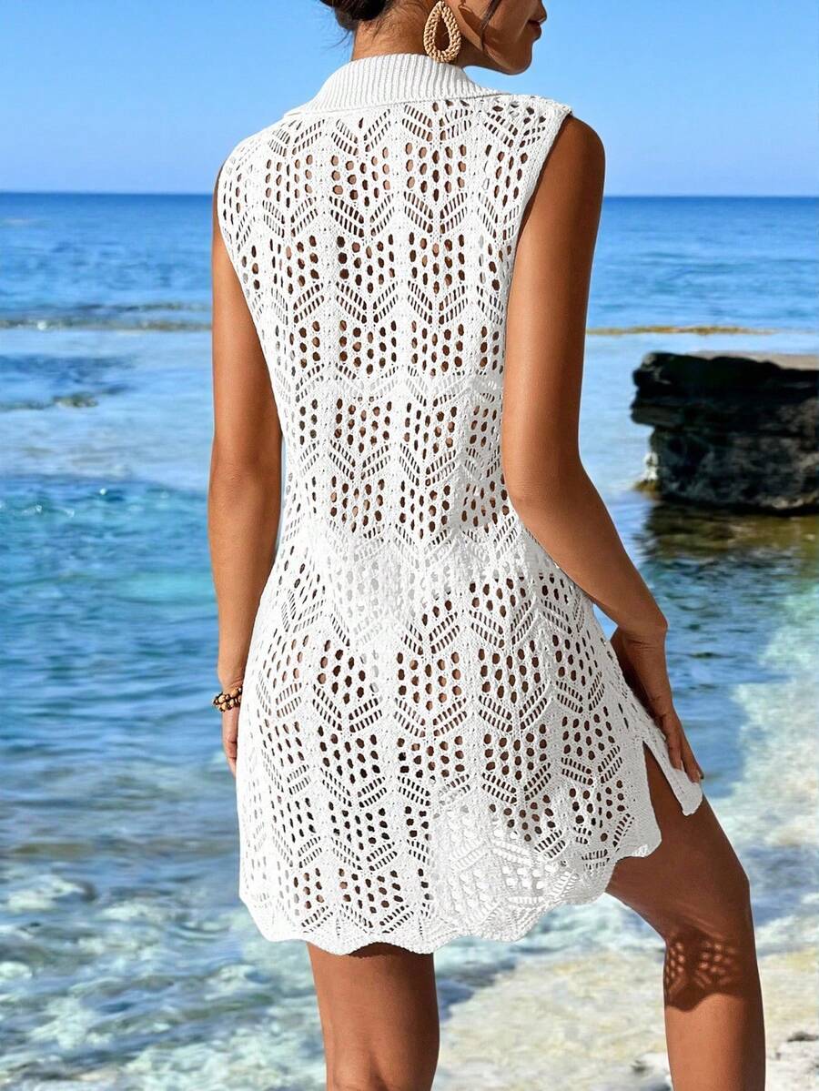 Vestido de Crochê Longo com Recorte Vazado