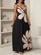 Vestido Longo Floral Decote V com Aplicação de Rosa 3D