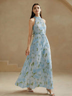 Vestido Longo Floral Frente Única com Cinto - La Lecce
