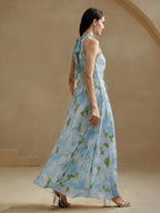 Vestido Longo Floral Frente Única com Cinto - La Lecce