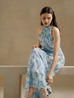Vestido Longo Floral Frente Única com Cinto - La Lecce