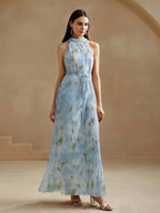 Vestido Longo Floral Frente Única com Cinto - La Lecce