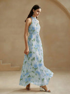 Vestido Longo Floral Frente Única com Cinto - La Lecce