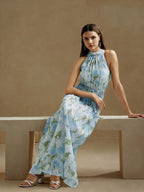 Vestido Longo Floral Frente Única com Cinto - La Lecce