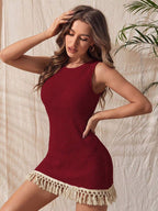 Vestido Saída de Praia Longo em Malha com Franjas - La Lecce