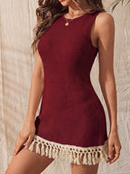 Vestido Saída de Praia Longo em Malha com Franjas - La Lecce