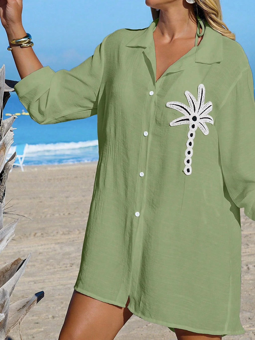 Saída de Praia Kimono Camisa Oversized com Botões
