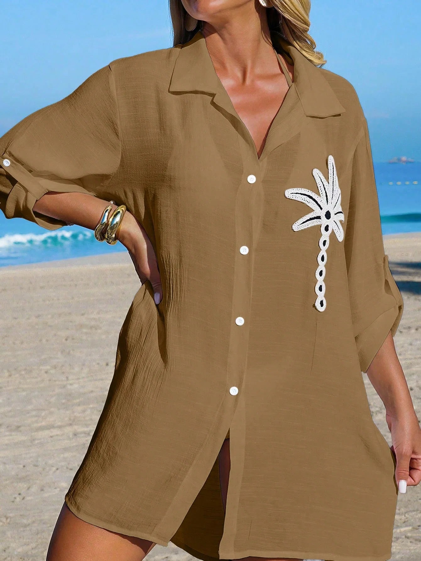 Saída de Praia Kimono Camisa Oversized com Botões