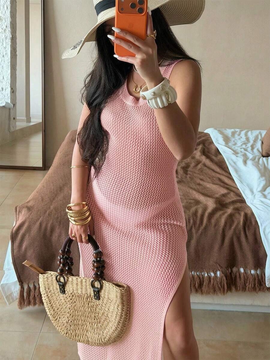 Vestido Saída de Praia em Tricô Sem Mangas
