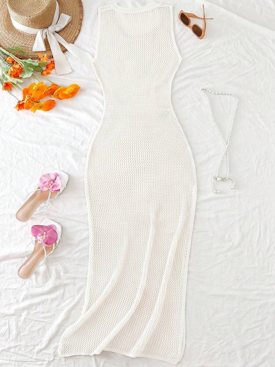 Vestido Saída de Praia em Tricô Sem Mangas
